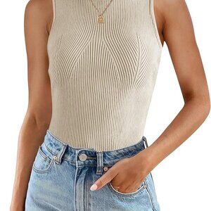 Womens 2025 Ribbed Tank Tops Summer Sleeveless High Neck Casual Slim Fitted Basi